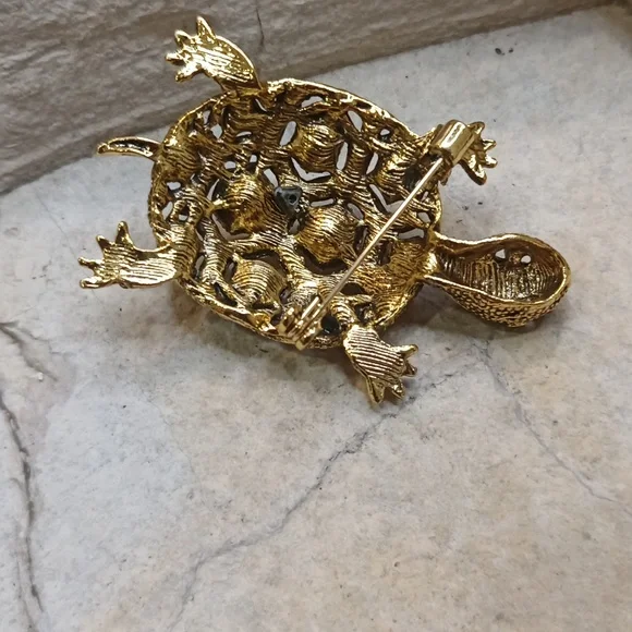 Crystal Turtle 🐢 pin brooch vintage style - Picture 5 of 7